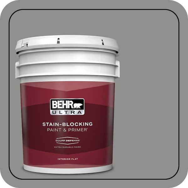 BEHR ULTRA 5 gal. #PPU24-20 Letter Gray Extra Durable Flat Interior Paint & Primer