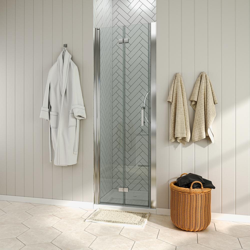 Chrome Frameless Bi-Fold Shower Door with Clear Glass