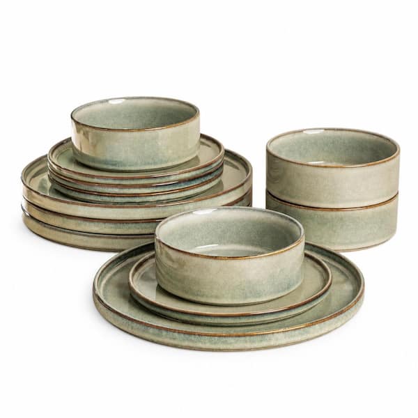 12-Piece Reactive Glaze Stoneware Dinnerware Set in Multicolor for Service for 4 Dinnerware Sets