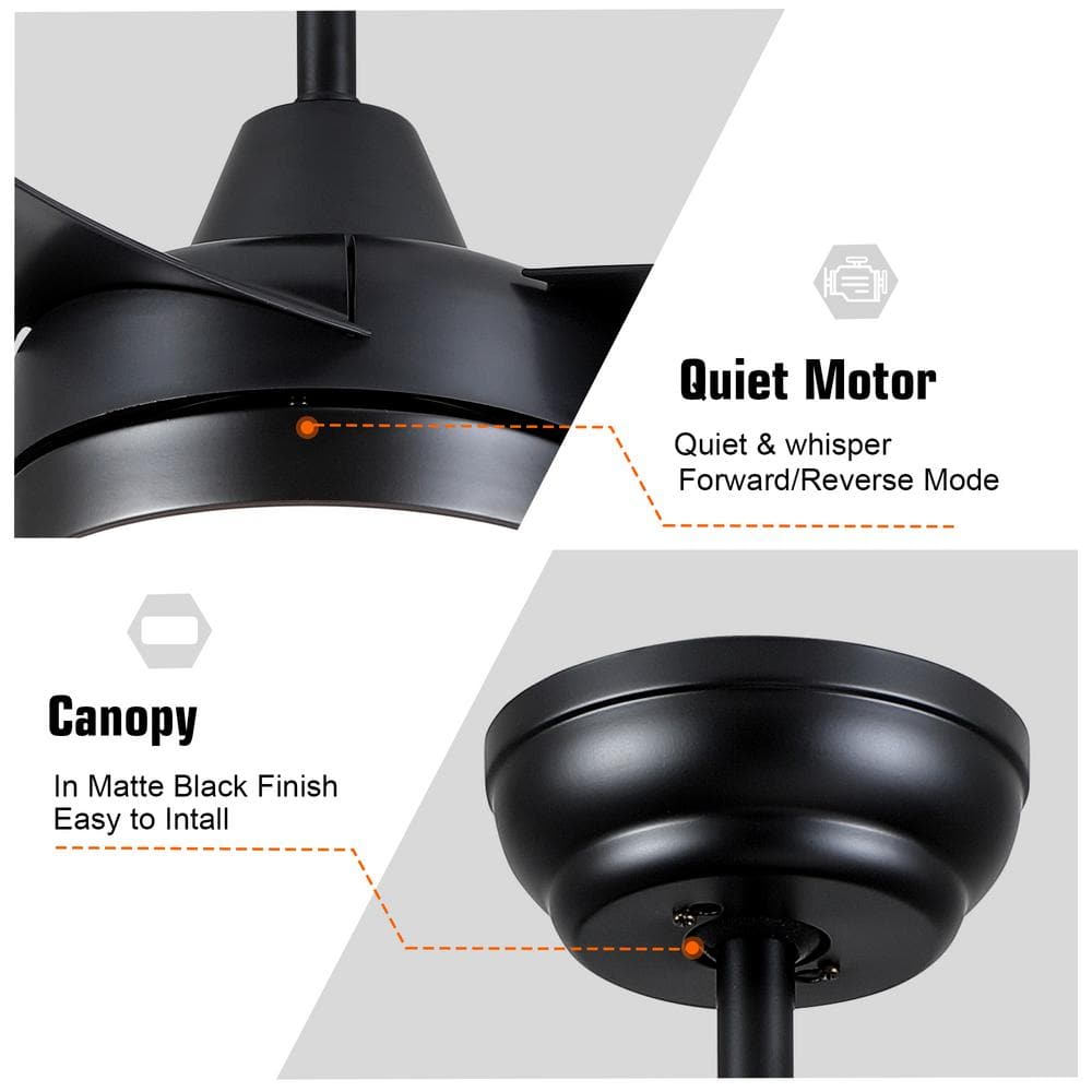 42-Inch Black ABS Blade Ceiling Fan with LED Light and Remote