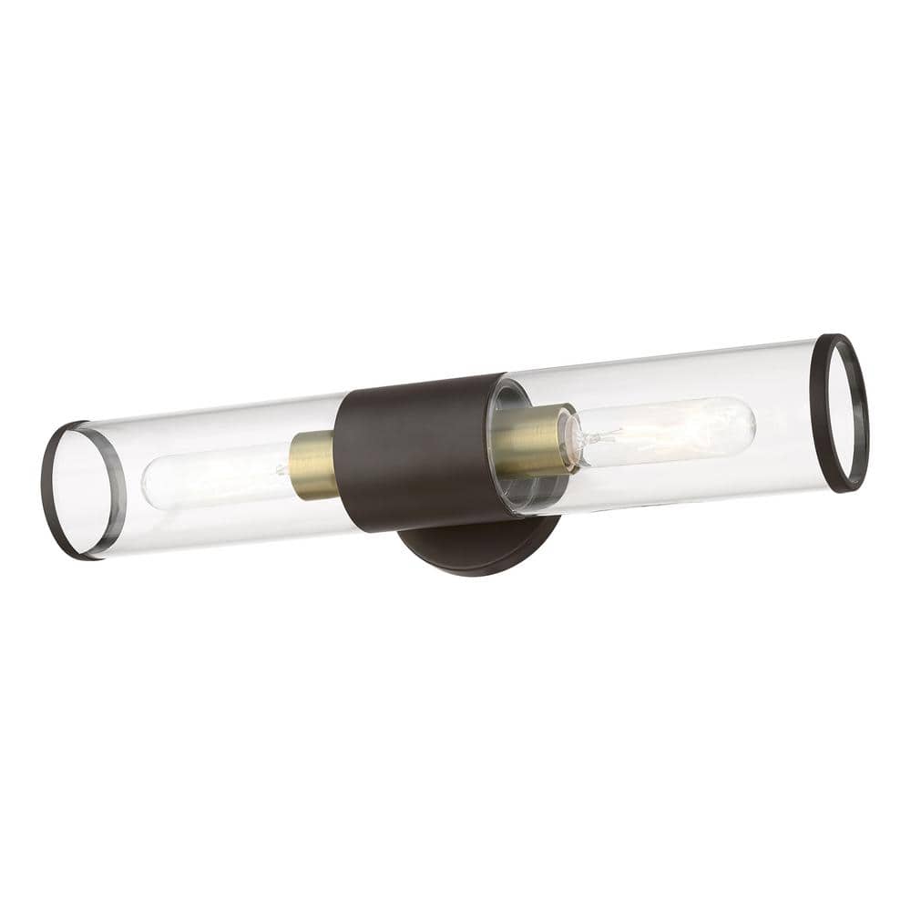 Bronze and Brass 18.5" Industrial Wall Sconce with Glass Shades