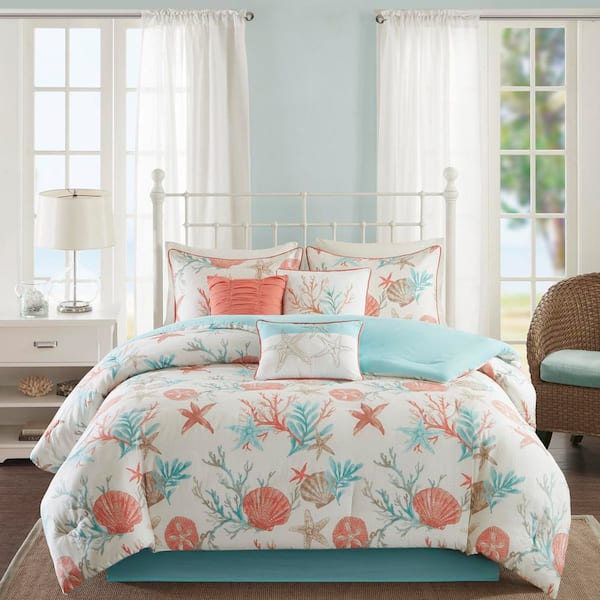 Pacific Grove 7-Piece Coral Cotton California King Comforter Set