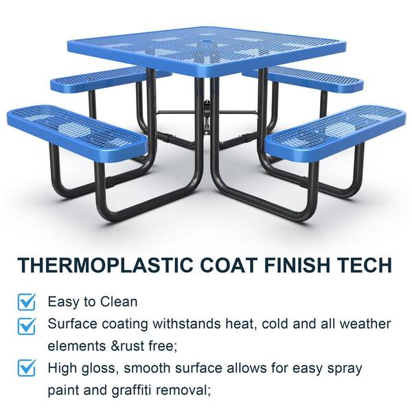 Zeus & Ruta 46 in. Blue Square Steel Outdoor Picnic Tables