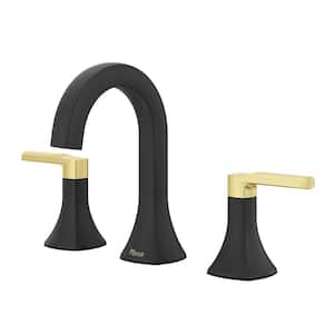 Vaneri 8 in. Widespread Double Handled Bathroom Faucet in Matte Black/Brushed Gold