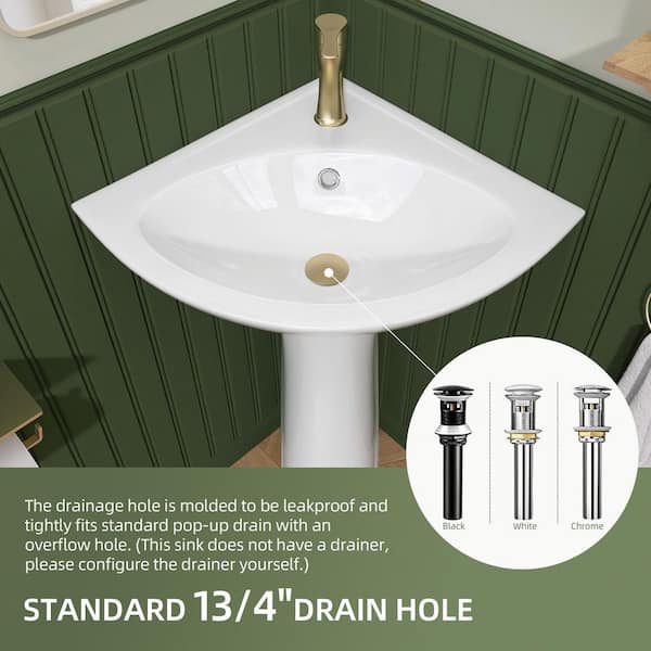 Zeafive 23 in. W x 30.5 in. H Vitreous China Corner Pedestal Sink