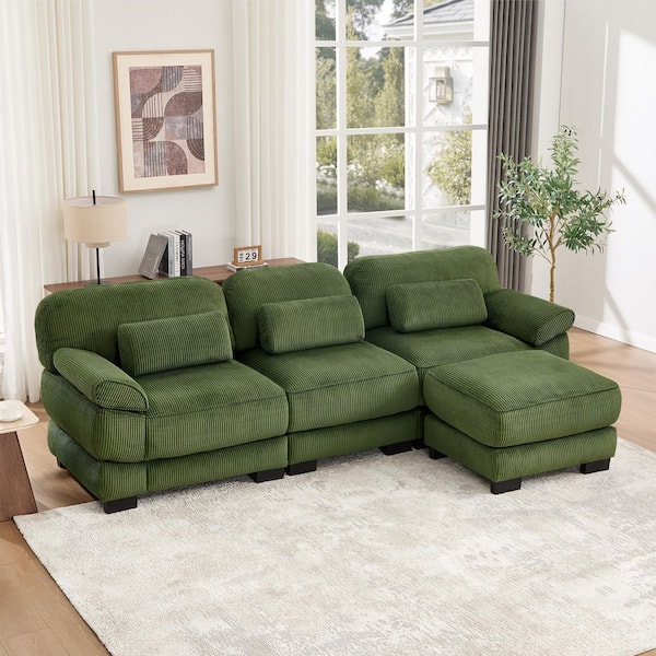 Homy Casa Dovren 104 in. Rolled Arm Corduroy 3-Seat Deep Seat