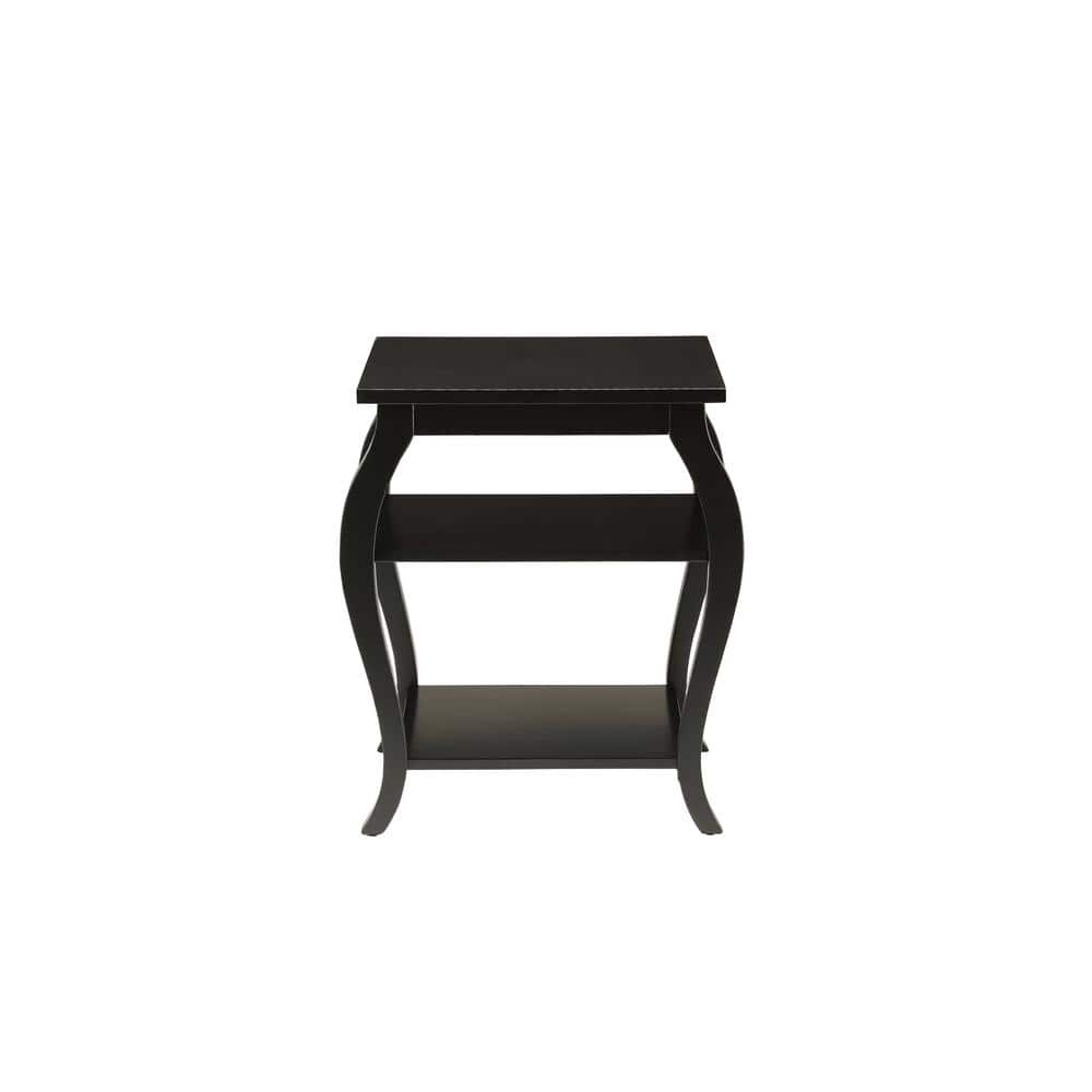 Black Wooden End Table with Two Shelves