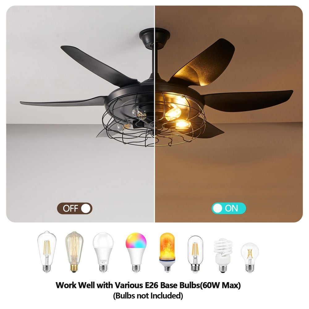Matte Black 52'' Ceiling Fan with LED Light and Remote