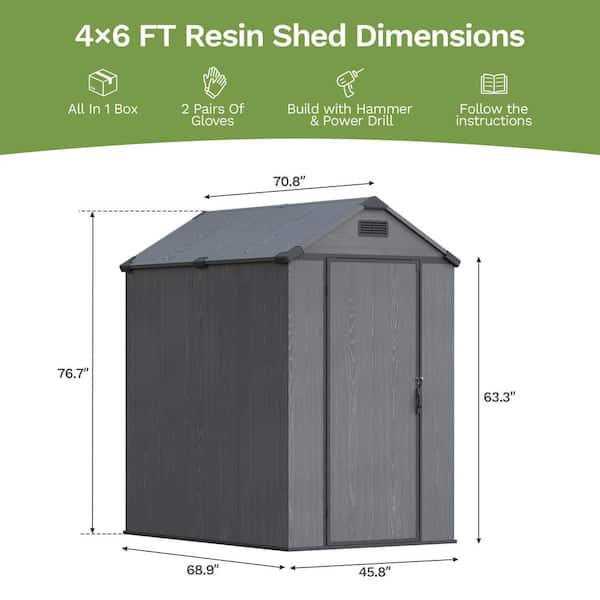 Patiowell 4 ft. W x 6 ft. D Plastic Outdoor Storage Resin Shed