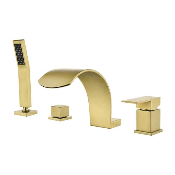 Single-Handle Tub-Mount Tub Faucet with Hand Shower in Brushed Gold