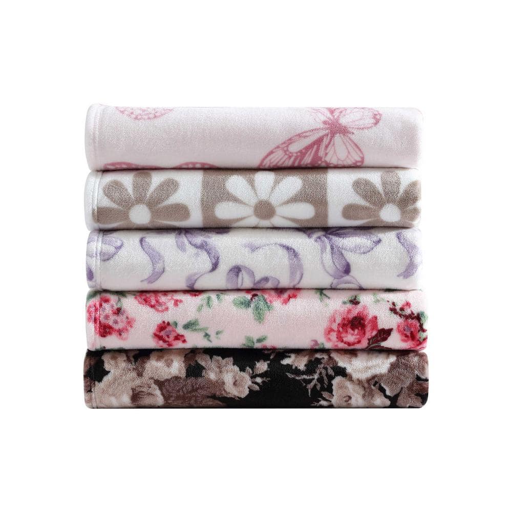 Twin Beige and White Fleece Reversible Blanket