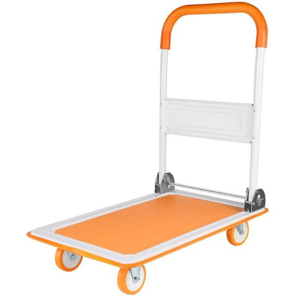Orange Foldable Handle 330 lb. Capacity Steel Push Cart Dolly, Moving Platform Hand Truck with 360° Swivel Wheels