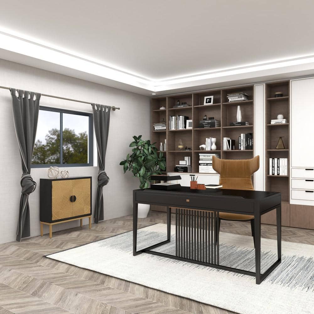 Black and Bronze Ripple Design 2-Door Cabinet
