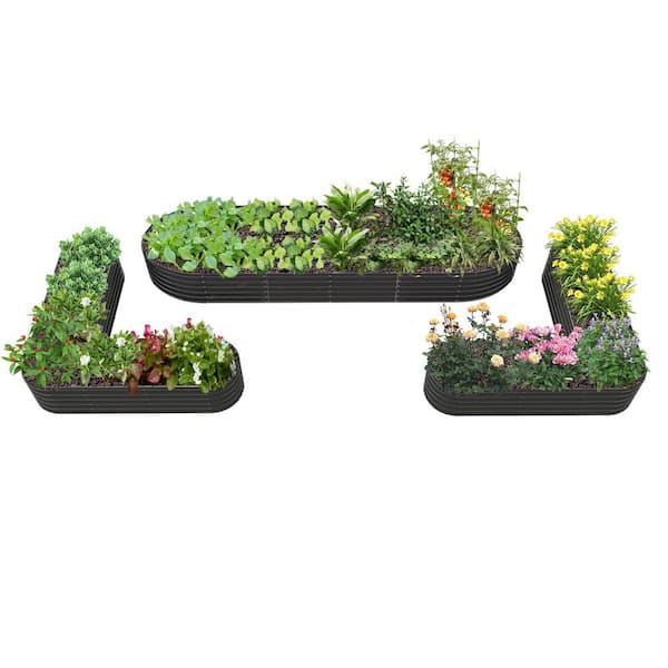 Zeus & Ruta 81 in. x 81 in. x18 in. Grey Outdoor Metal Raised Garden Bed Layout for Vegetables (Set of 3)