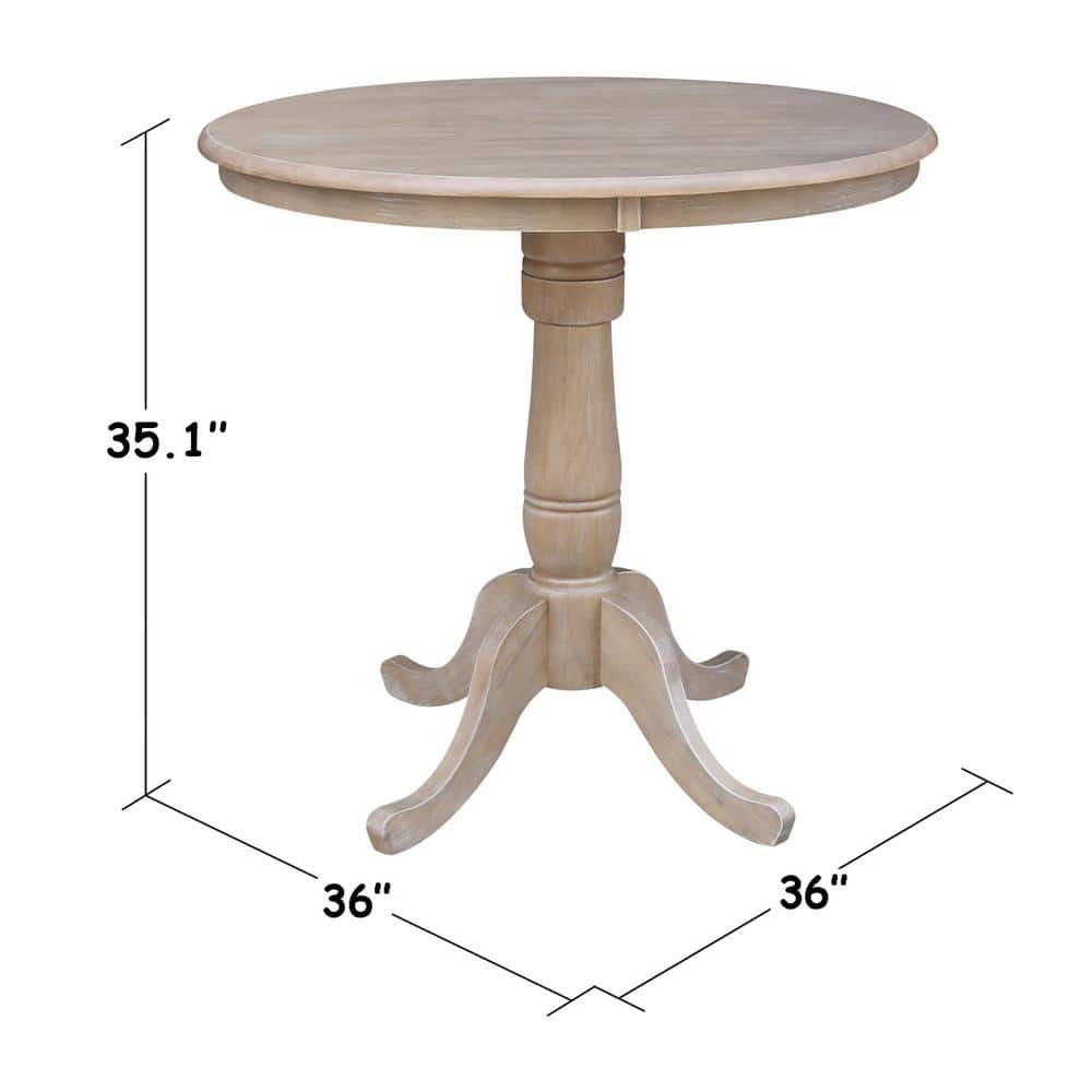 Classic Round 36" Wood Pedestal Counter Height Table in Washed Gray