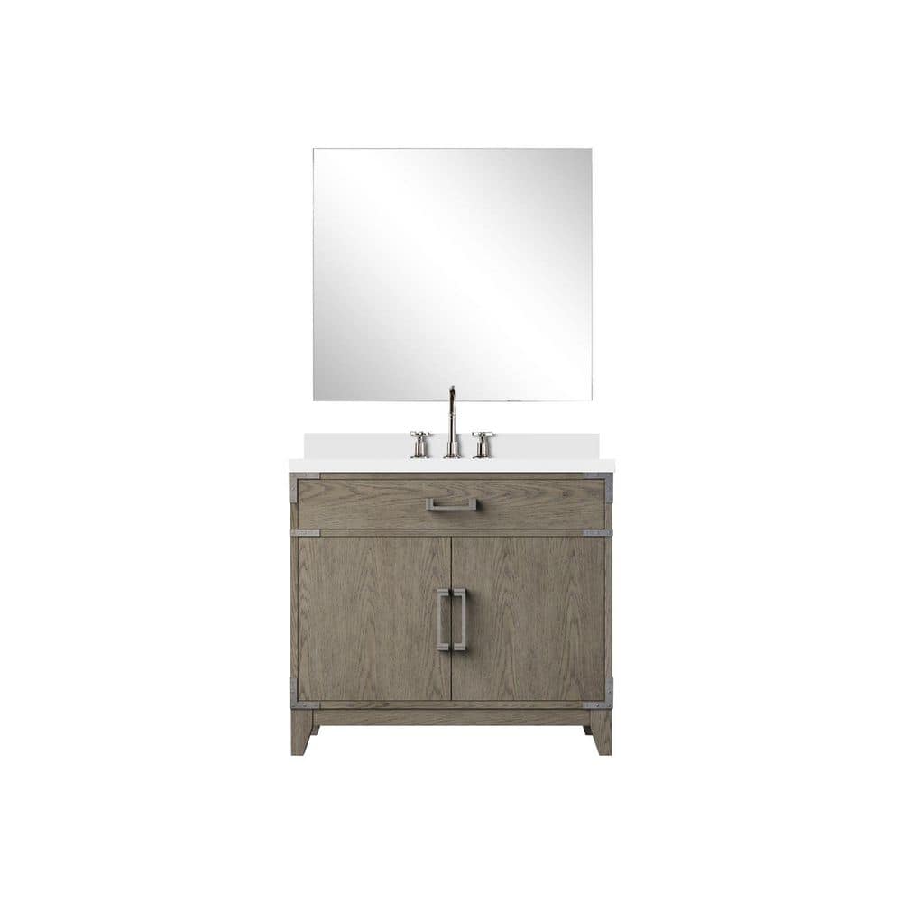 Fossa 36 in. W x 22 in. D Grey Oak Single Bath Vanity with White Quartz Top, 34 in. Mirror and Chrome Faucet Set price history on PriceWatchPro