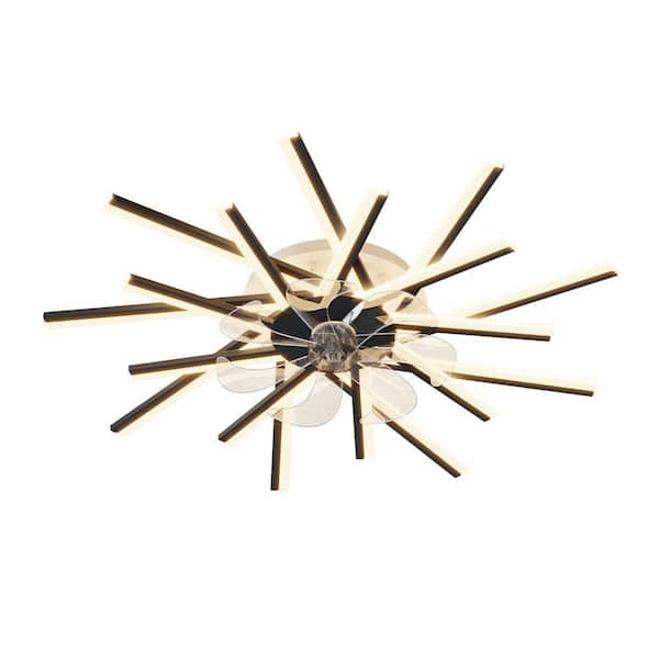 Unbranded 36 in. LED Indoor Black Smart Ceiling Fan with Lights and Remote, Flush Mount Low Profile Dimmable Ceiling Fan Light