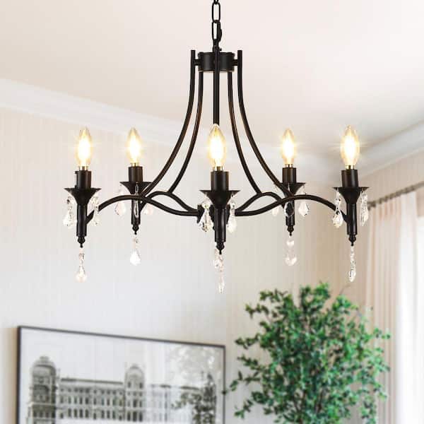 PAKOKULA 22.24 in. 5-Light Matte Black Candlestick Branch