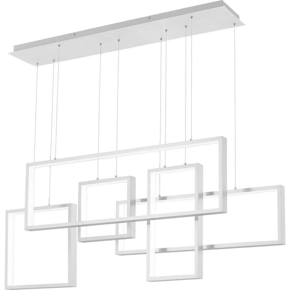 Brushed Aluminum LED Linear Chandelier with Geometric Frames