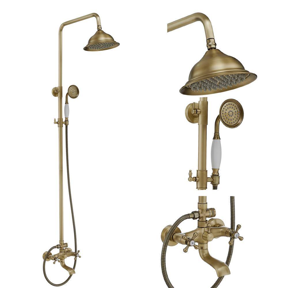 3-Spray Wall Bar Shower Kit with Rainfall Head, Tub Spout and Adjustable Height in Antique Brass (Valve Included) price history on PriceWatchPro