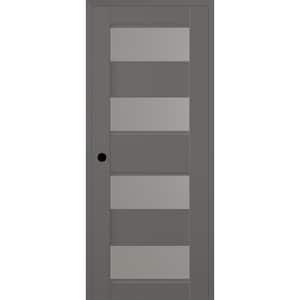 Della DIY-Friendly 18 in. x 84 in. Right-Hand 4-Lite Frosted Glass Gray Matte Composite Single Prehung Interior Door