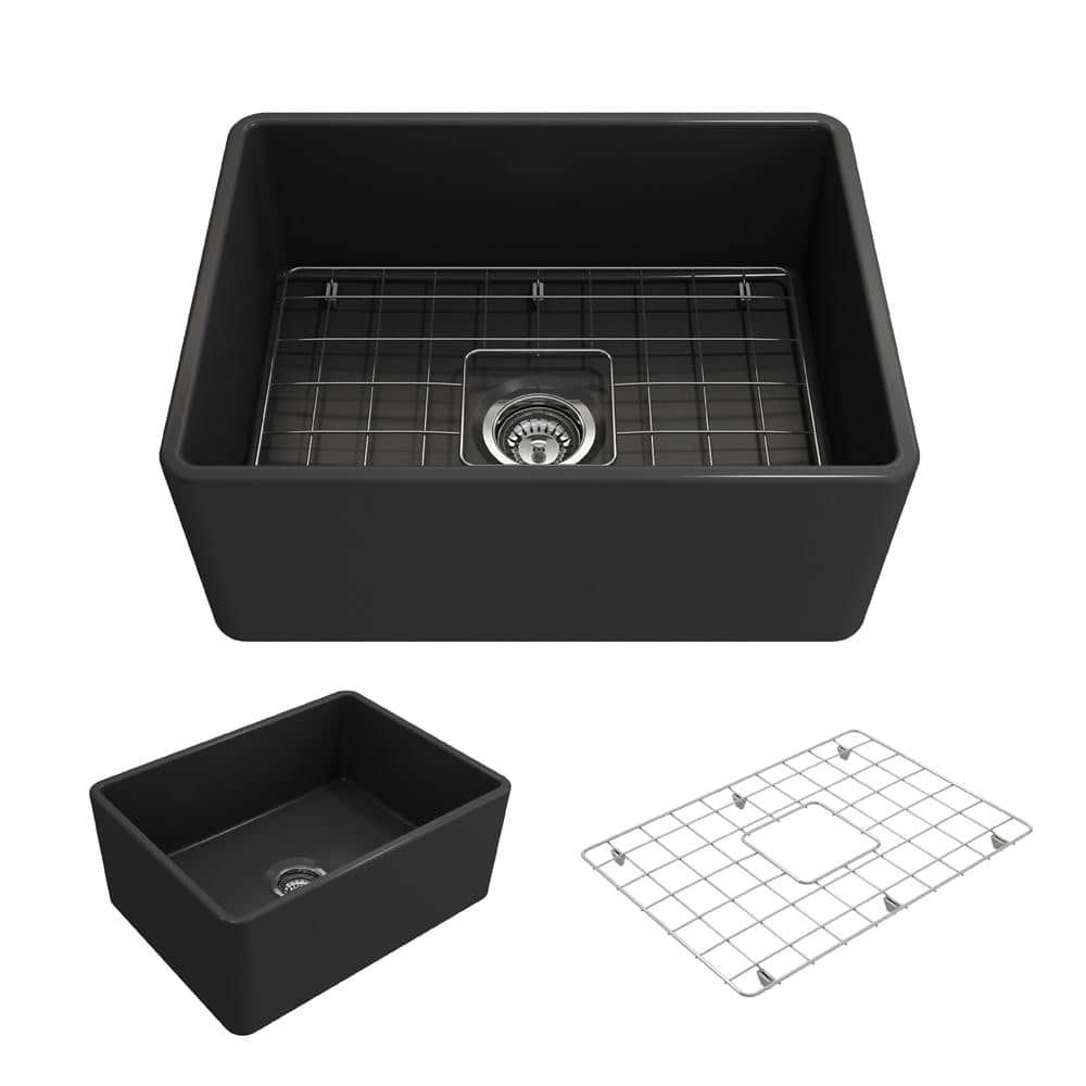 Classico Farmhouse Apron Front Fireclay 24 in. Single Bowl Kitchen Sink with Bottom Grid and Strainer in Matte Dark Gray price history on PriceWatchPro