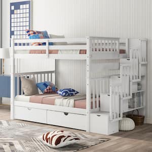 Hazzard White Full Over Full Bunk Bed with Shelves and 6 Storage Drawers