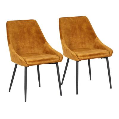 Diana Dining Chair in Golden Yellow Velvet  and  Black Metal (Set of 2)