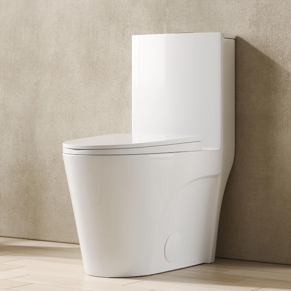 Ace 1-Piece 1.1/1.6 GPF Dual Flush Elongated Toilet in Glossy White, Seat Included