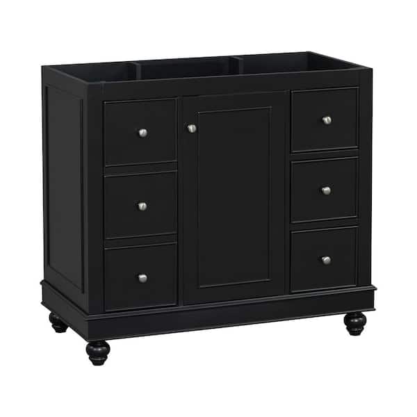 35.25 in. Bath Vanity Cabinet without Top in Black with 4 Drawer and Adjustable Shelves Unassembled