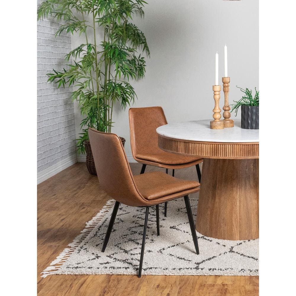 Rustic Brown Faux Leather Upholstered Side Chair with Black Metal Legs