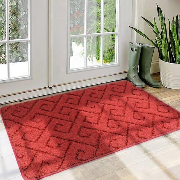 32"x48" Red Indoor Doormat – Non-Slip, Machine Washable, Absorbent Dirt Trapper, Low Profile Shoe Scraper