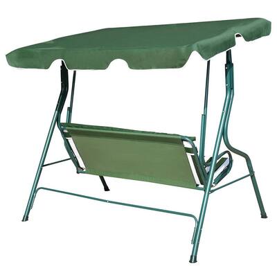 3-Person Metal Patio Swing in Green with Polyester Angle Adjustable Canopy