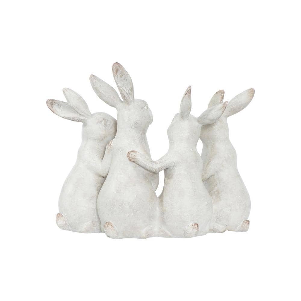Whitewashed Resin Bunny Rabbit Quartet Figurine for Nursery Decor