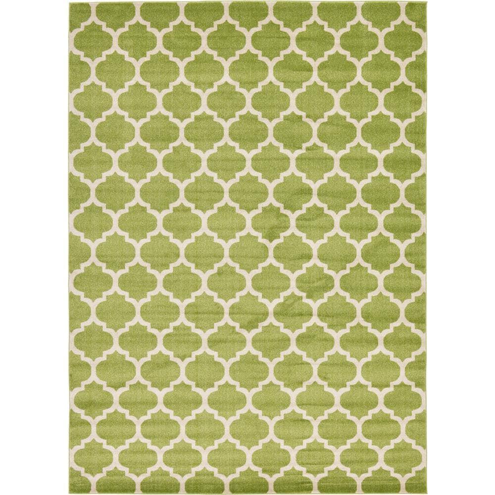 Light Green Trellis 10' x 14' Synthetic Reversible Rug