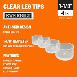 1-1/8 in. Clear Rubber Like Plastic Leg Caps for Table, Chair, and Furniture Leg Floor Protection (4-Pack)