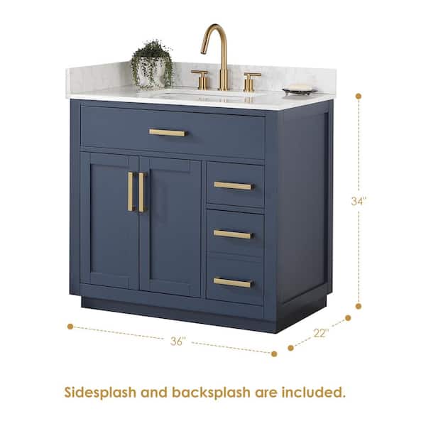 Gavino 30 in. W x 22 in. D x 34 in. H Bath Vanity in Royal Blue with Grain White Composite Stone Top
