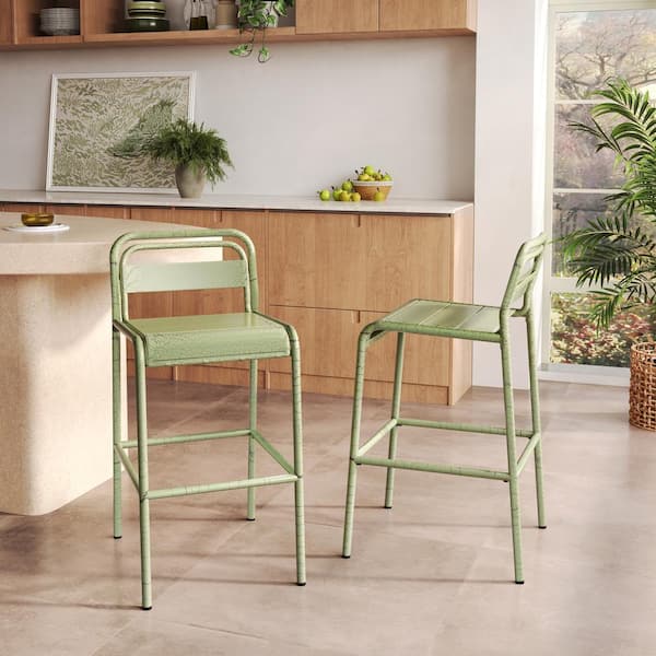 CHRISTOPHER KNIGHT HOME Veylin 30.25 in. Outdoor Patio Bar Stools, Metal, Green, Set of 2