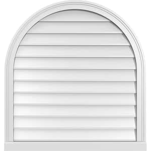 32 in. x 34 in. Round Top Surface Mount PVC Gable Vent: Decorative with Brickmould Sill Frame