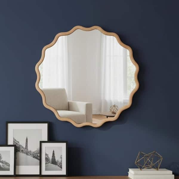 24 in. W x 24 in. H Wavy Round Solid Wood Frame Decorative Mirror in Natural