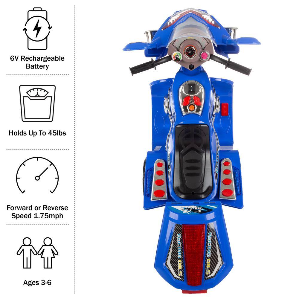 Blue 6V Electric 3-Wheel Motorcycle with Headlights