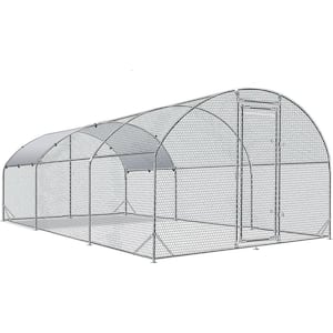 Large Metal Chicken Coop Upgrade 3 Support Steel Wire Impregnated Plastic Net Cage, Oxford Cloth Silver Plated