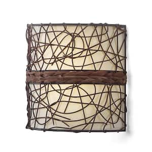 Catalina Barrel Indoor Battery Operated Integrated LED Wall Sconce with Candle Flicker Mode and Brown/Beige Shade