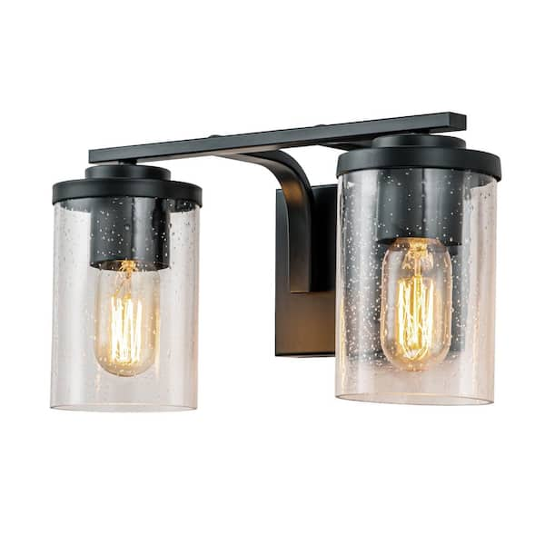 EDISLIVE Emerson 14 in. 2-Light Black Bathroom Vanity Light Seeded Glass Indoor Vanity