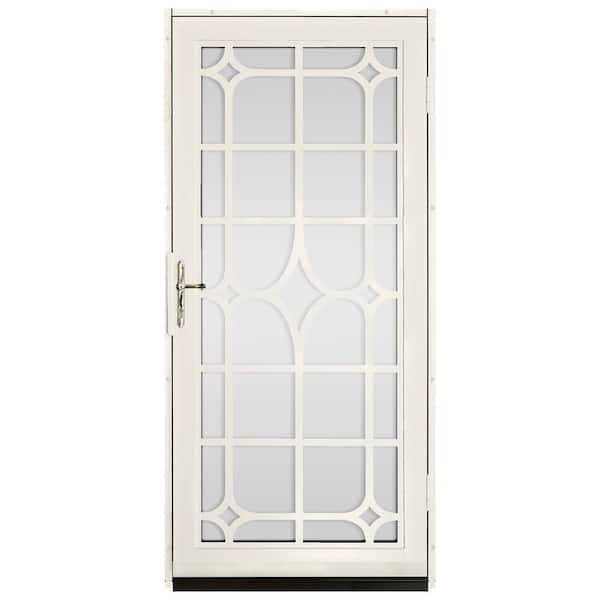 Unique Home Designs 36 in. x 80 in. Lexington Almond Surface Mount Steel Security Door with Shatter-Resistant Glass and Nickel Hardware