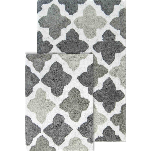 Chesapeake Merchandising Alloy Moroccan Tiles Grey 21 in. x 34 in. and 17 in. x 24 in. 2-Piece Bath Rug Set