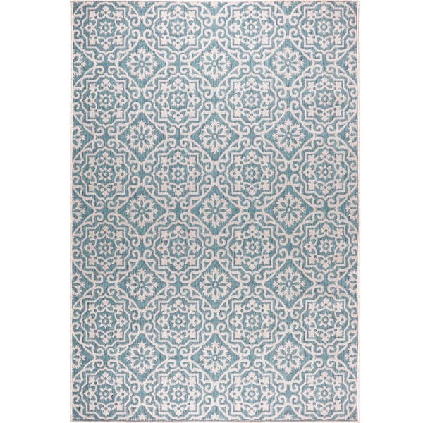 Patio Country Danica Blue/Gray 9 ft. x 12 ft. Geometric Indoor/Outdoor Area Rug