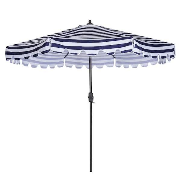 ToolCat 9 ft. Aluminum Patio Market Umbrella with Push Button Tilt and Crank in Blue/White