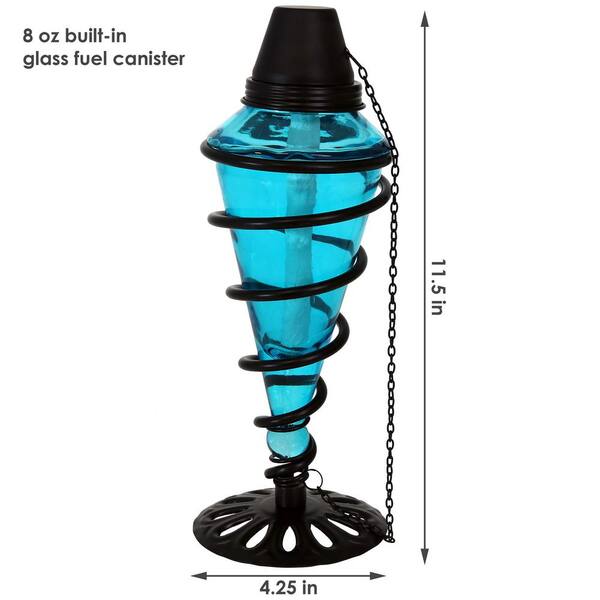 Sunnydaze Blue Glass Outdoor Tabletop Torches - Citronella Torch - Set of 8 Sunnydaze Blue Glass Outdoor Tabletop Torches - Citronella Torch - Set of 8