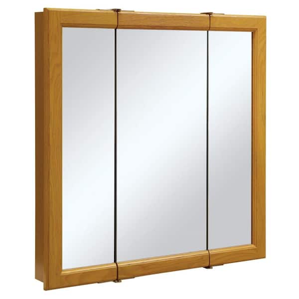 Claremont 30 in. x 30 in. x 4-3/4 in. Tri-View Bathroom Surface-Mount Medicine Cabinet in Honey Oak